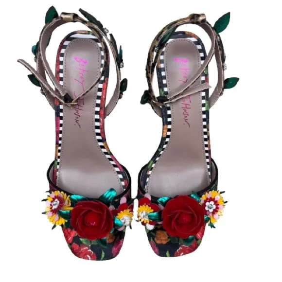 Betsey Johnson Karra Floral 3.5” Heel Sandals Red Rose Sz 7.5 - Picture 7 of 16